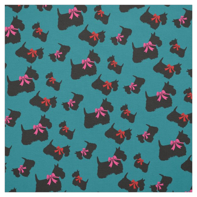 Tela Terrier escocés, corazones rojos, arco rojo/rosado (Retal)