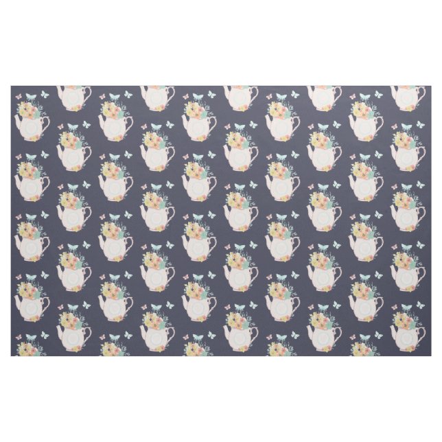 Tela Tetera rosa con patrón de flores y mariposas ("Cuarto gordo" (fat quarter))