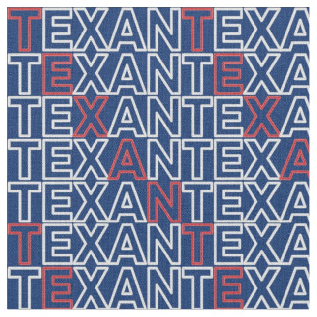 Tela TEXAN rojo y blanco neón sobre azul (De cerca)