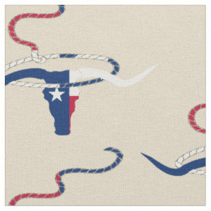 Tela Texas Flag Steer Head with Rope on lt tan fabric