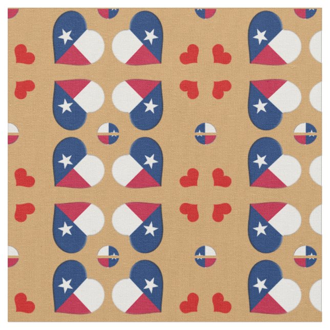 Tela Texas Flag & Texas Hearts, Fabric / USA (De cerca)