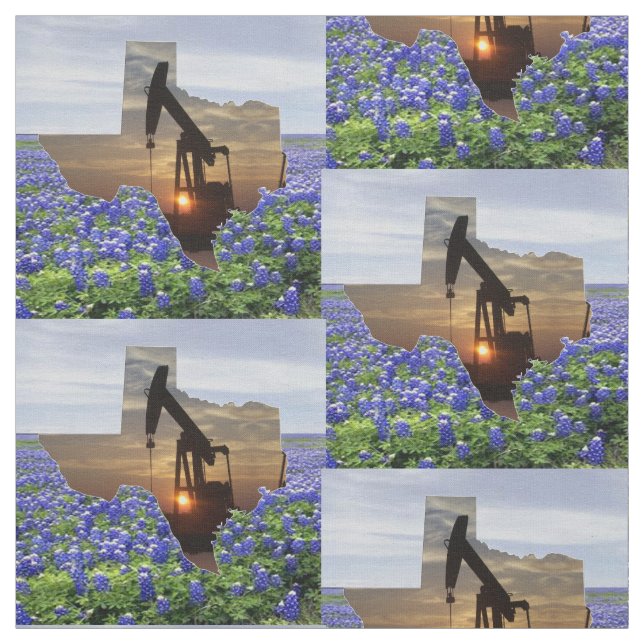 Tela Texas Oil Pump Jack Sunset y Bluebonnets 4.5" (Retal)