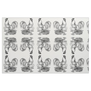 Tela Textil de ilustracion de gallo de época