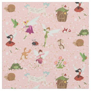 Tela Thumbelina Flower Angels rosa/purpurina dorada