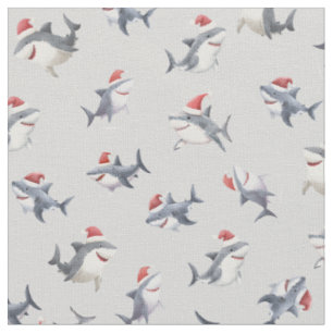 Tela Tiburones de Navidad Lanzados sobre Gris Claro
