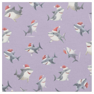 Tela Tiburones de Navidad Lanzados sobre Morado Claro