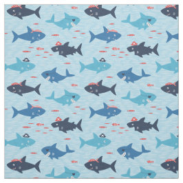 Tela Tiburones Guay con gorras piratas sobre azul claro