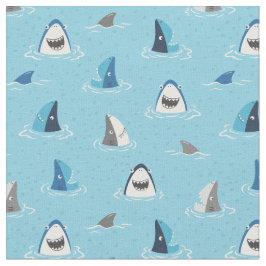 Tela Tiburones y aletas graciosos sobre azul claro