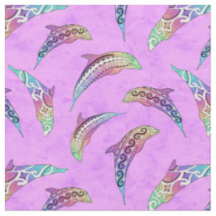 Tela Tie Dye Pink Marine Animals Delphins Marlins