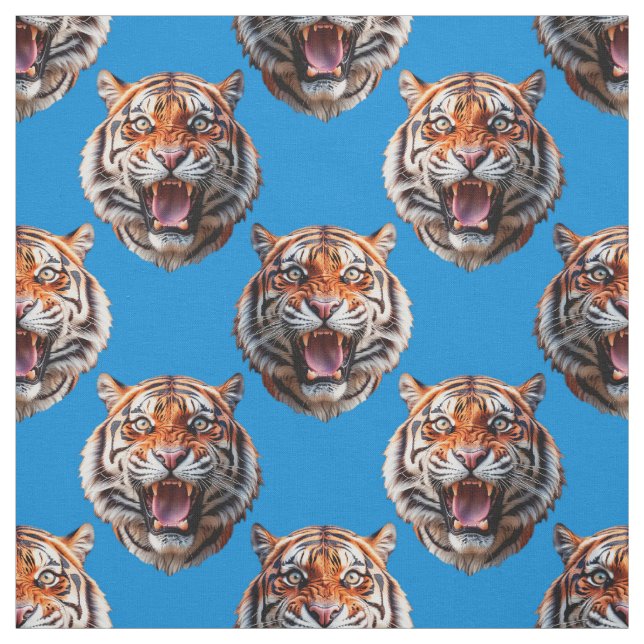 Tela Tiger Head Pattern Design Blue  (Retal)