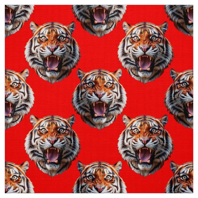 Tela Tiger Head Pattern Design Red (Retal)