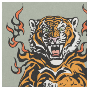 Tela Tigre enojado en lenguas de llama