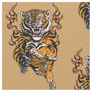 Tela Tigre enojado en lenguas de llama