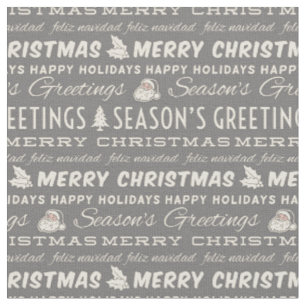 Tela Tipografía retro de la navidad gris y blanca