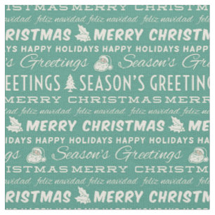 Tela Tipografía retro de la Navidad verde verde verde a