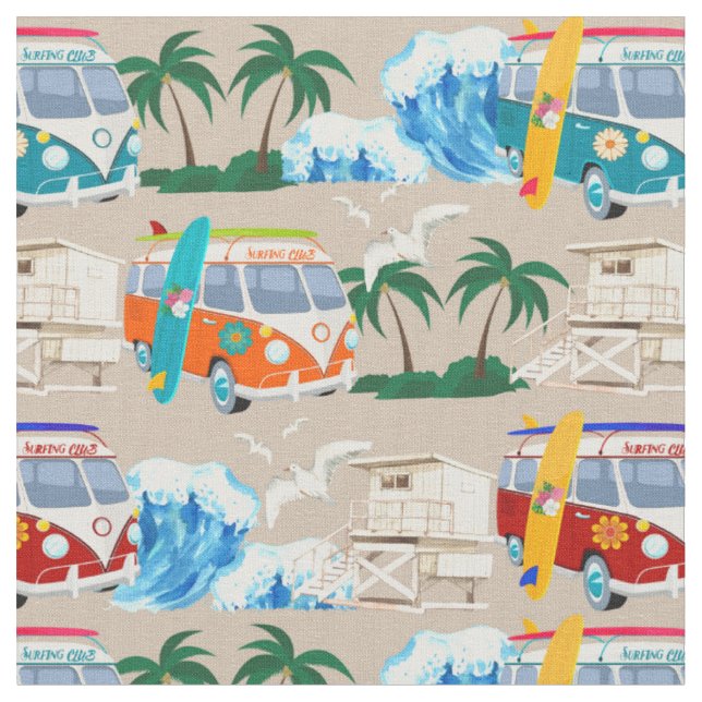 Tela Tissu vintage Van Surf beige (De cerca)