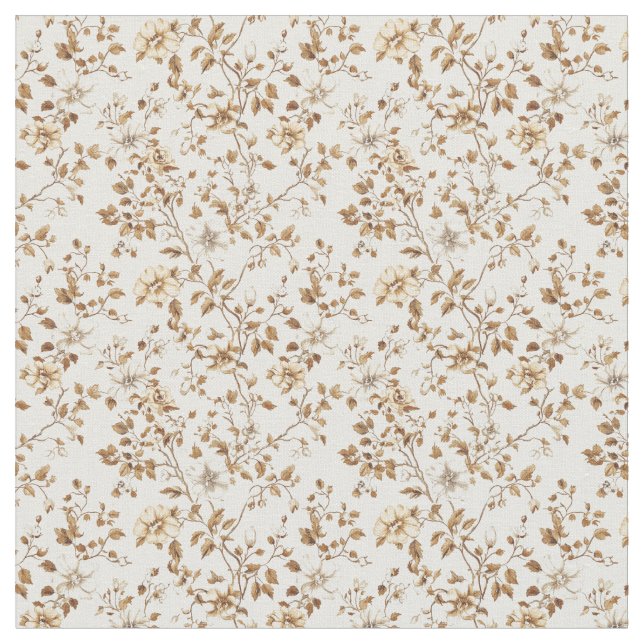 Tela Toile beige dorado con Rosas y flores (De cerca)