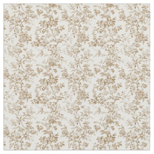Tela Toile beige dorado con Rosas y follaje