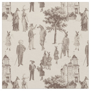 Tela toile beige marrón de animales victorianos antiguo