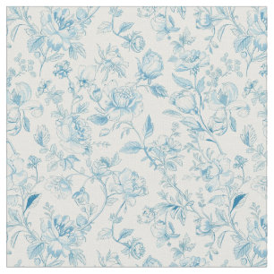 Tela Toile de jouy azul Chinoiseries Peonias Floral