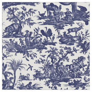 Tela Toile de Jouy Cuatro Partes Del Patrón Azul Mundia