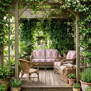 Tela Toile de Jouy Francesa Carruaje de Lujo Rosa Vinta