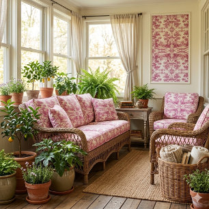 Tela Toile Francés Rosa Árboles de Roble Decoración Vin