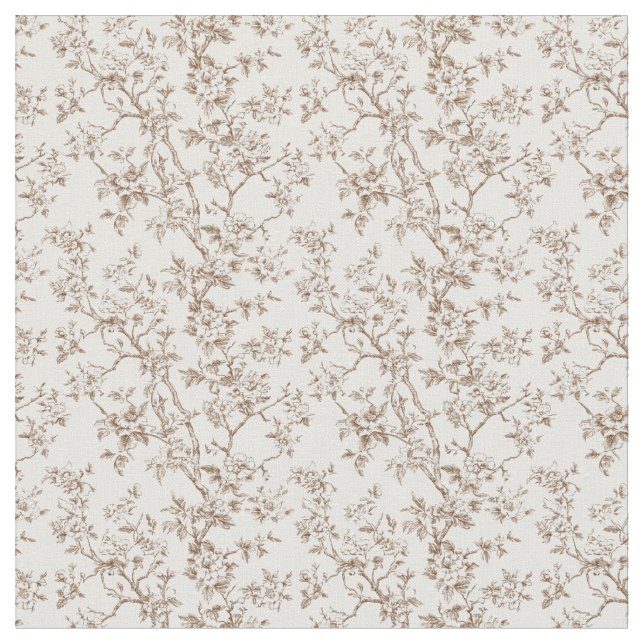 Tela Toile marrón con flores y ramas (De cerca)