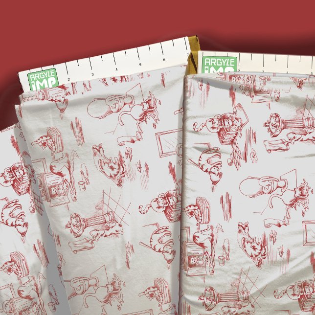 Tela Toile Red Kitty Cat Bathroom (close-up with ruler)