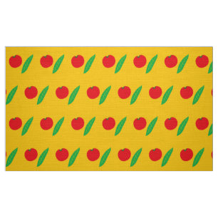 Tela Tomate rojo y hojas patrón amarillo
