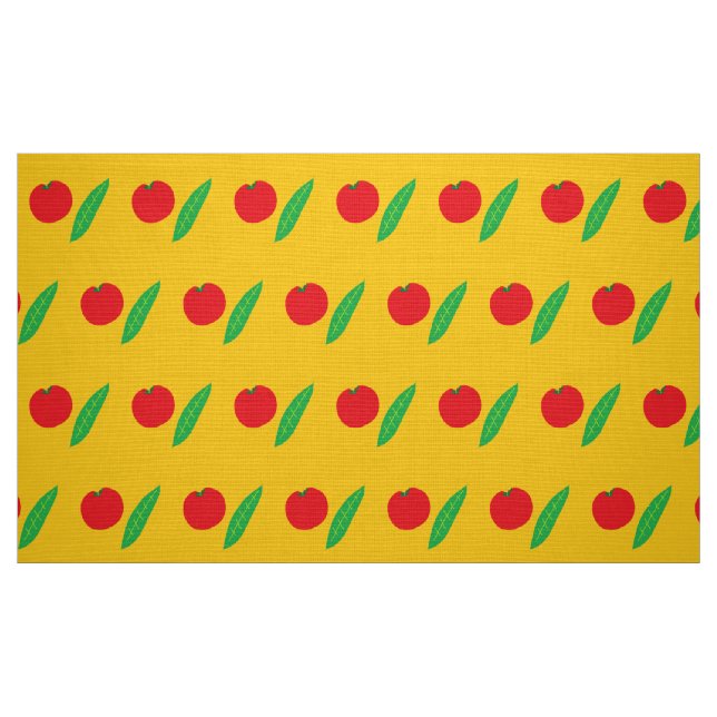 Tela Tomate rojo y hojas patrón amarillo ("Cuarto gordo" (fat quarter))