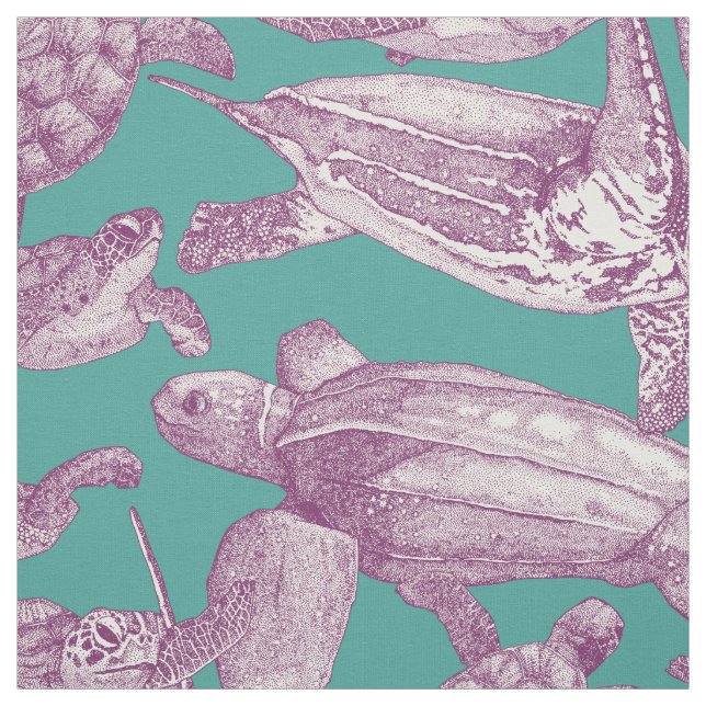 Tela tortugas de mar turquesa violeta (Retal)