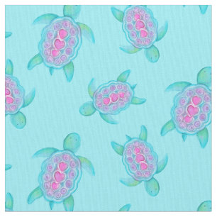 Tela Tortugas de natación acuarela patrón de arte