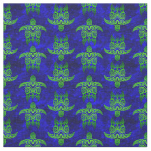 Tela Tortugas del Mar Verde Tribal Azul del Océano