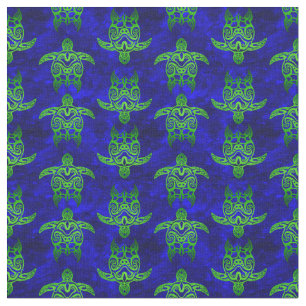 Tela Tortugas del Mar Verde Tribal Azul del Océano