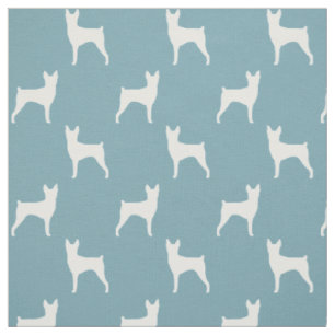 Tela Toy Fox Terrier Dog Silhouettes Blue and White