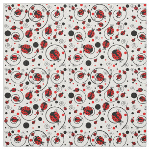 Tela Trama de puntos de polka rojos y ladybugs