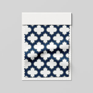 Tela Trellis azul blanco y naval, Entramado, Quatrefoil