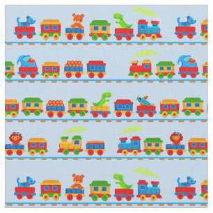 Tela Tren animal Rojo Azul Verde Amarillo azul claro