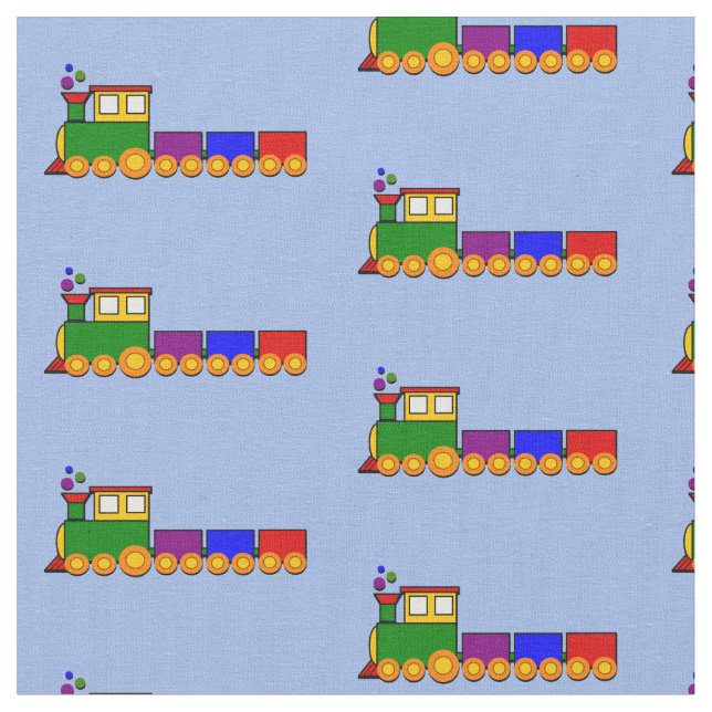 Tela Tren de carga de motor de vapor para bebé en azul (De cerca)