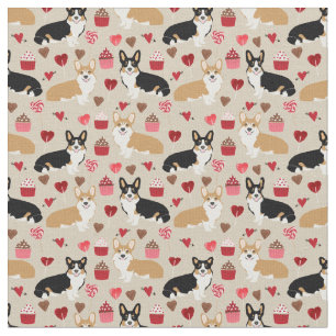 Tela Tri y Red Corgi Valentines Fabric