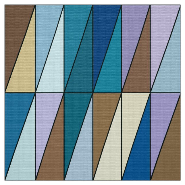 Tela Triángulos geométricos modernos, azul y café marró (Retal)