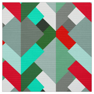 Tela Triángulos, turquesa, rojo, y gris abstractos