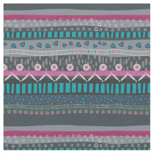 Tela tribal floral azul gris de la impresión