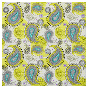 Tela Tribal Paisley Pattern Lemon Amarillo Turquesa