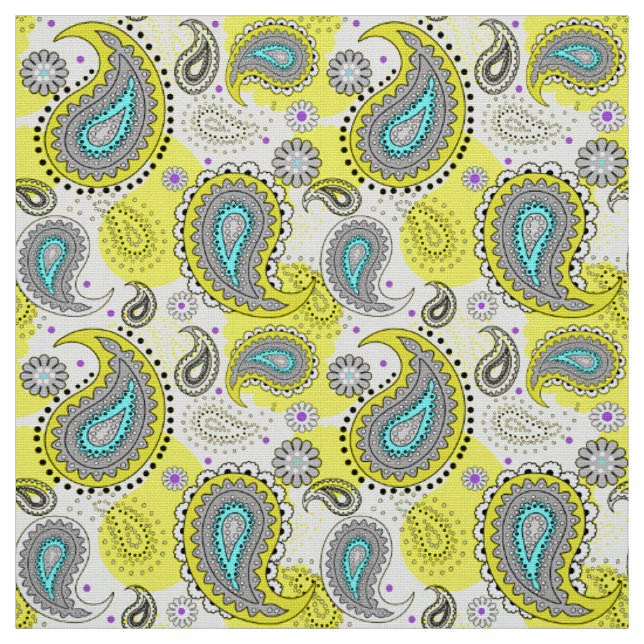 Tela Tribal Paisley Pattern Lemon Amarillo Turquesa (Retal)