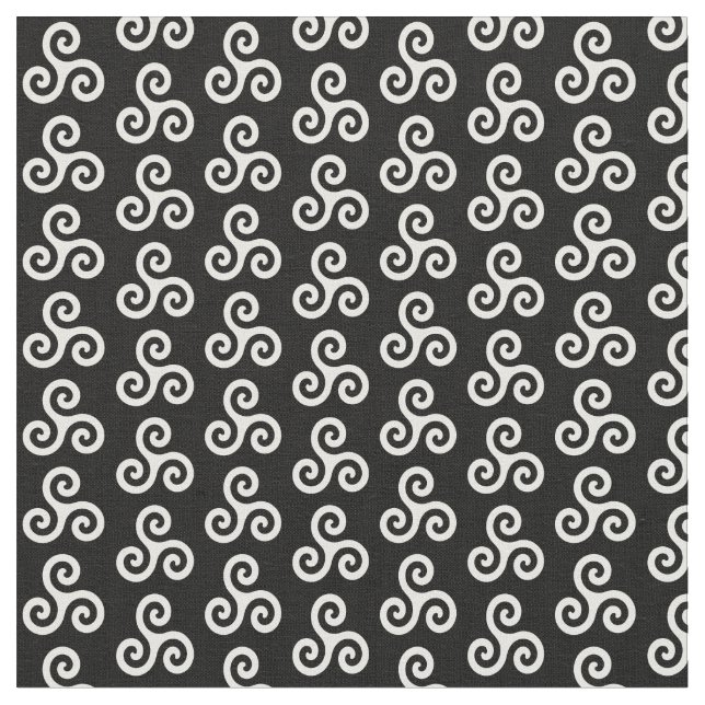 Tela Triple espiral céltica blanca Triskele en negro (De cerca)