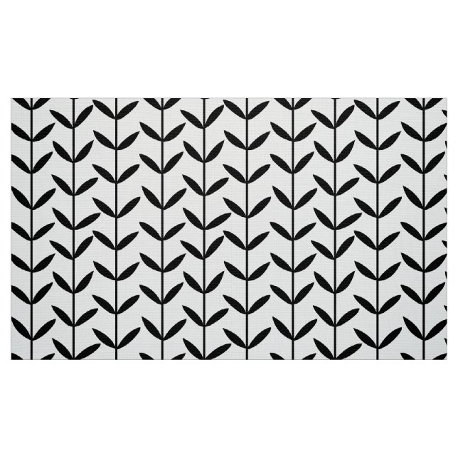 Tela Troncos de la hoja - negro en blanco ("Cuarto gordo" (fat quarter))