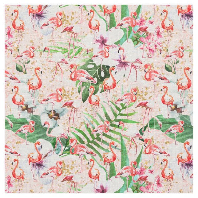 Tela Tropical Pink Flamingos Fabric (De cerca)
