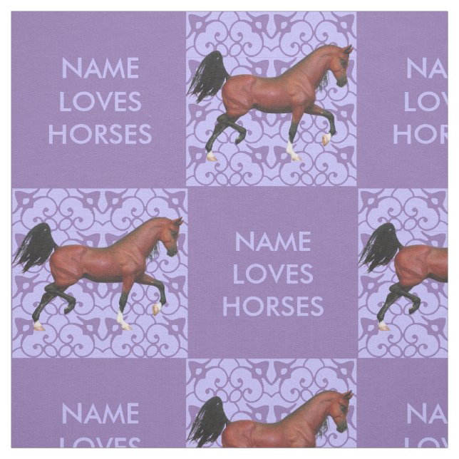 Tela Trotting Bay Arabian Horse Purple Pattern Fun (Retal)
